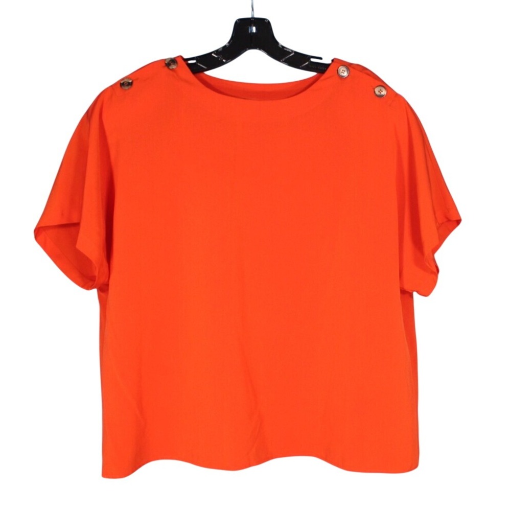 VTG LESLIE FAY Burnt Orange SATIN Button Shoulders DRESSY BLOUSE/TOP Sz 18W/38